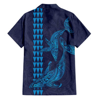 Aloha Hawaii Whale Kakau and Polynesian Tattoo Family Matching Short Sleeve Bodycon Dress and Hawaiian Shirt Dark Navy Color LT03 - Polynesian Pride