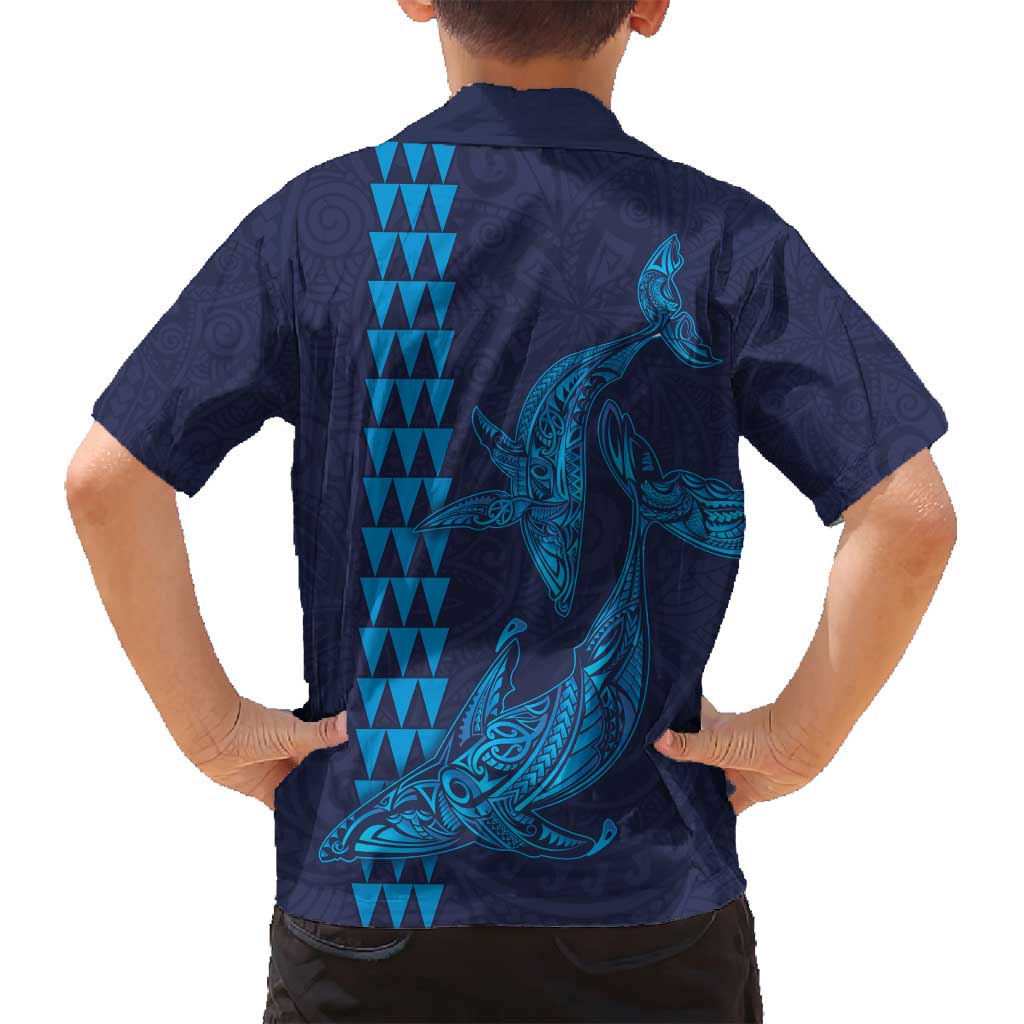 Aloha Hawaii Whale Kakau and Polynesian Tattoo Family Matching Summer Maxi Dress and Hawaiian Shirt Dark Navy Color LT03 - Polynesian Pride