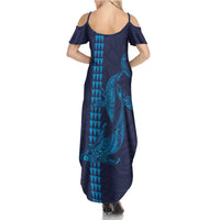 Aloha Hawaii Whale Kakau and Polynesian Tattoo Family Matching Summer Maxi Dress and Hawaiian Shirt Dark Navy Color LT03 - Polynesian Pride