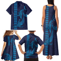 Aloha Hawaii Whale Kakau and Polynesian Tattoo Family Matching Tank Maxi Dress and Hawaiian Shirt Dark Navy Color LT03 - Polynesian Pride
