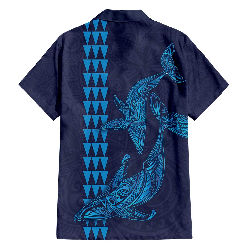 Aloha Hawaii Whale Kakau and Polynesian Tattoo Family Matching Tank Maxi Dress and Hawaiian Shirt Dark Navy Color LT03 - Polynesian Pride