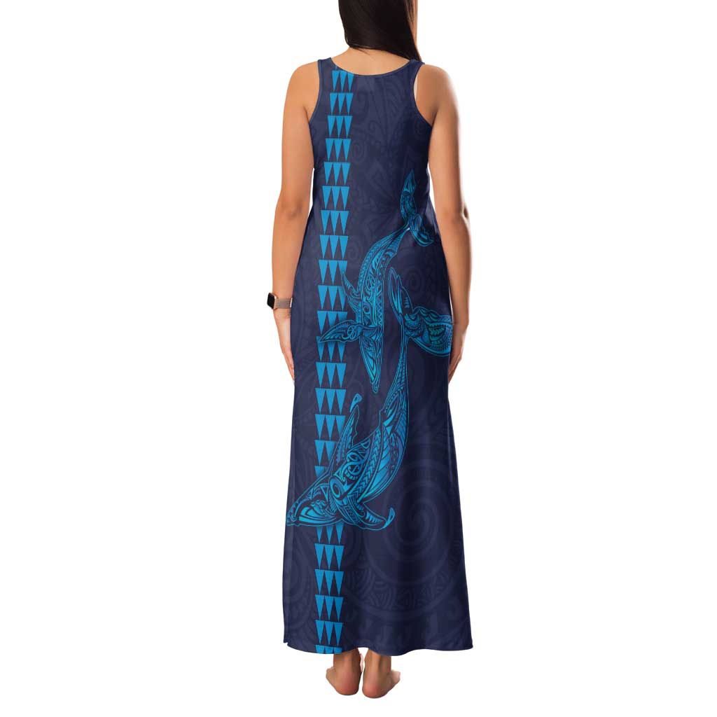 Aloha Hawaii Whale Kakau and Polynesian Tattoo Family Matching Tank Maxi Dress and Hawaiian Shirt Dark Navy Color LT03 - Polynesian Pride