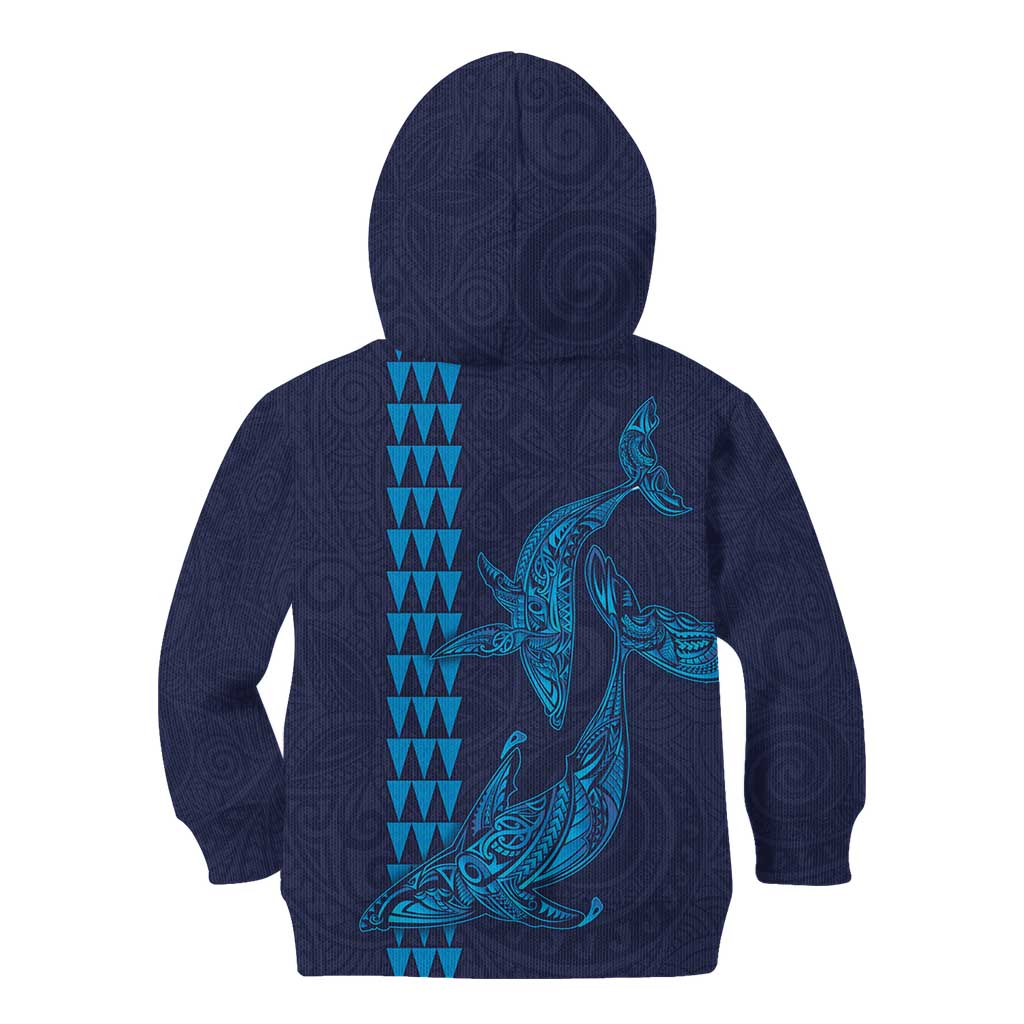 Aloha Hawaii Whale Kakau and Polynesian Tattoo Kid Hoodie Dark Navy Color LT03 - Polynesian Pride