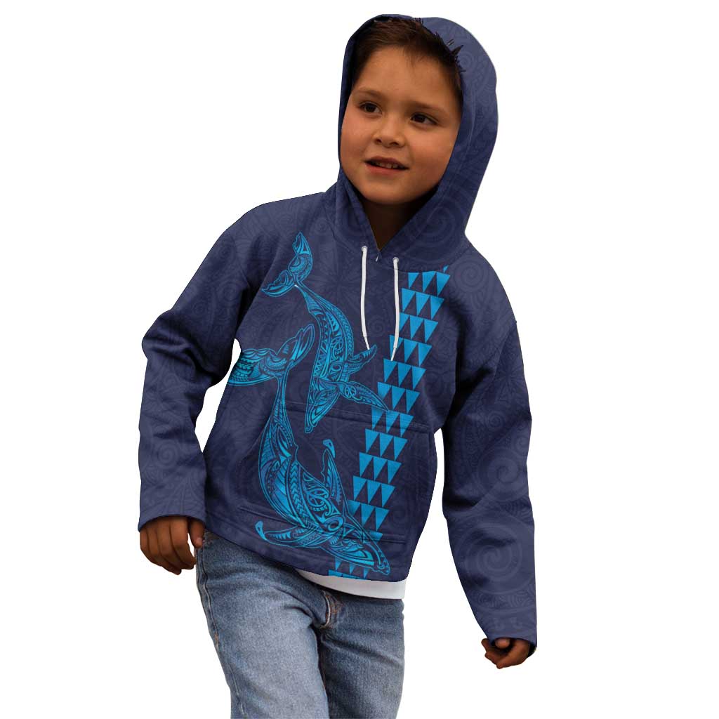 Aloha Hawaii Whale Kakau and Polynesian Tattoo Kid Hoodie Dark Navy Color LT03 - Polynesian Pride