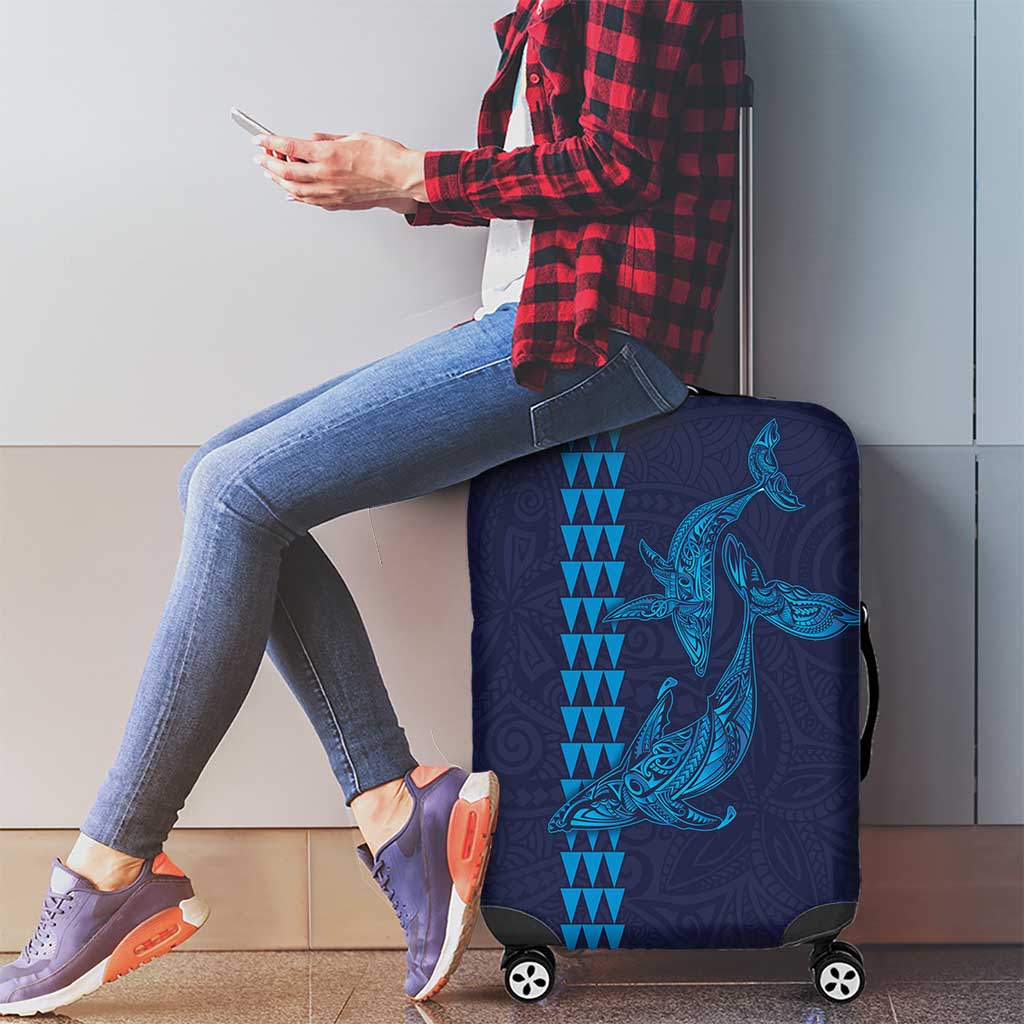 Aloha Hawaii Whale Kakau and Polynesian Tattoo Luggage Cover Dark Navy Color