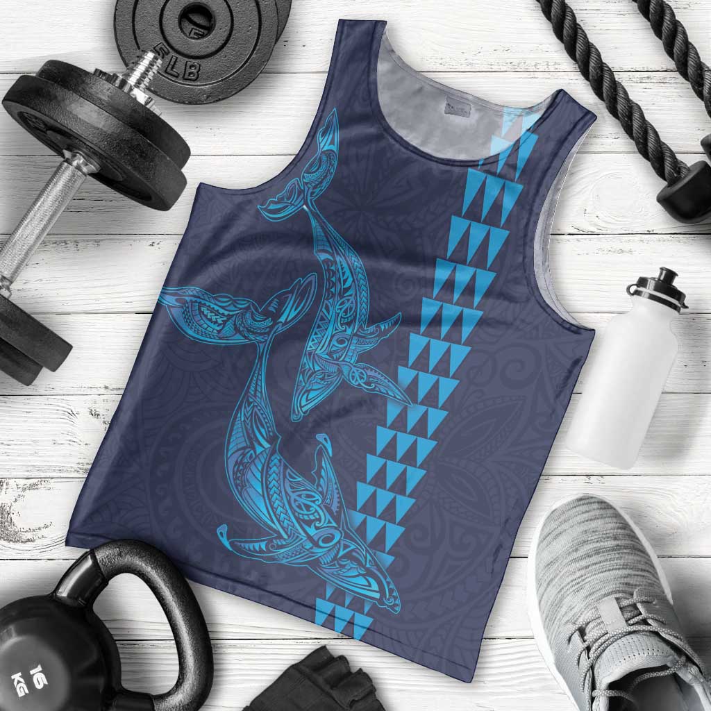 Aloha Hawaii Whale Kakau and Polynesian Tattoo Men Tank Top Dark Navy Color
