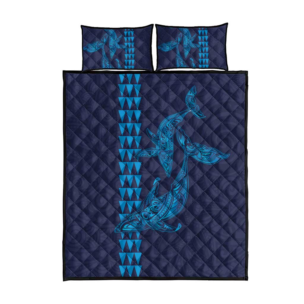 Aloha Hawaii Whale Kakau and Polynesian Tattoo Quilt Bed Set Dark Navy Color LT03 - Polynesian Pride