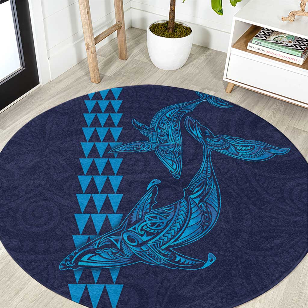 Aloha Hawaii Whale Kakau and Polynesian Tattoo Round Carpet Dark Navy Color LT03 Dark Navy - Polynesian Pride