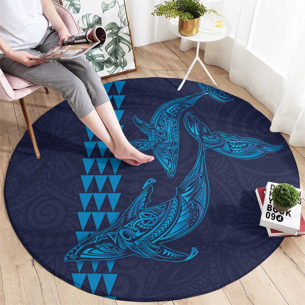 Aloha Hawaii Whale Kakau and Polynesian Tattoo Round Carpet Dark Navy Color LT03 - Polynesian Pride