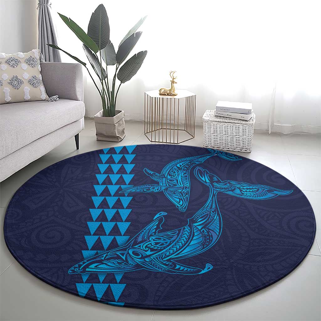 Aloha Hawaii Whale Kakau and Polynesian Tattoo Round Carpet Dark Navy Color LT03 - Polynesian Pride