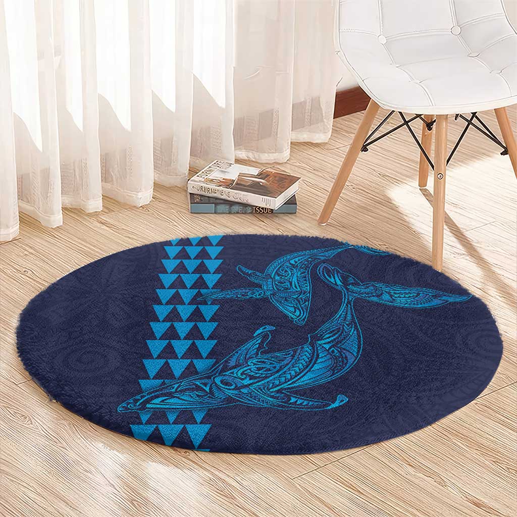 Aloha Hawaii Whale Kakau and Polynesian Tattoo Round Carpet Dark Navy Color LT03 - Polynesian Pride