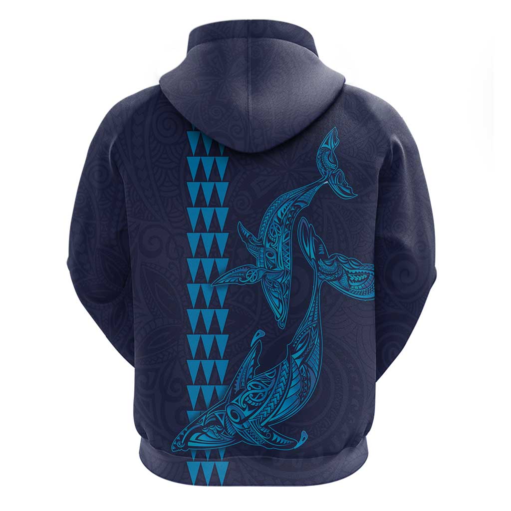 Aloha Hawaii Whale Kakau and Polynesian Tattoo Zip Hoodie Dark Navy Color