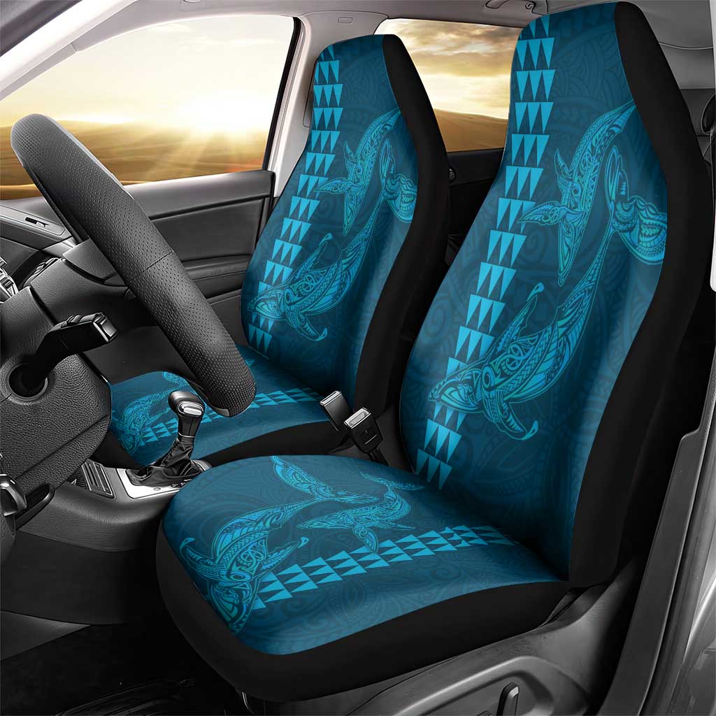 Aloha Hawaii Whale Kakau and Polynesian Tattoo Car Seat Cover Light Blue Color