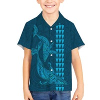 Aloha Hawaii Whale Kakau and Polynesian Tattoo Family Matching Off Shoulder Maxi Dress and Hawaiian Shirt Light Blue Color LT03 Son's Shirt Light Blue - Polynesian Pride