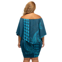 Aloha Hawaii Whale Kakau and Polynesian Tattoo Family Matching Off Shoulder Short Dress and Hawaiian Shirt Light Blue Color LT03 - Polynesian Pride
