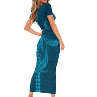 Aloha Hawaii Whale Kakau and Polynesian Tattoo Family Matching Short Sleeve Bodycon Dress and Hawaiian Shirt Light Blue Color LT03 - Polynesian Pride
