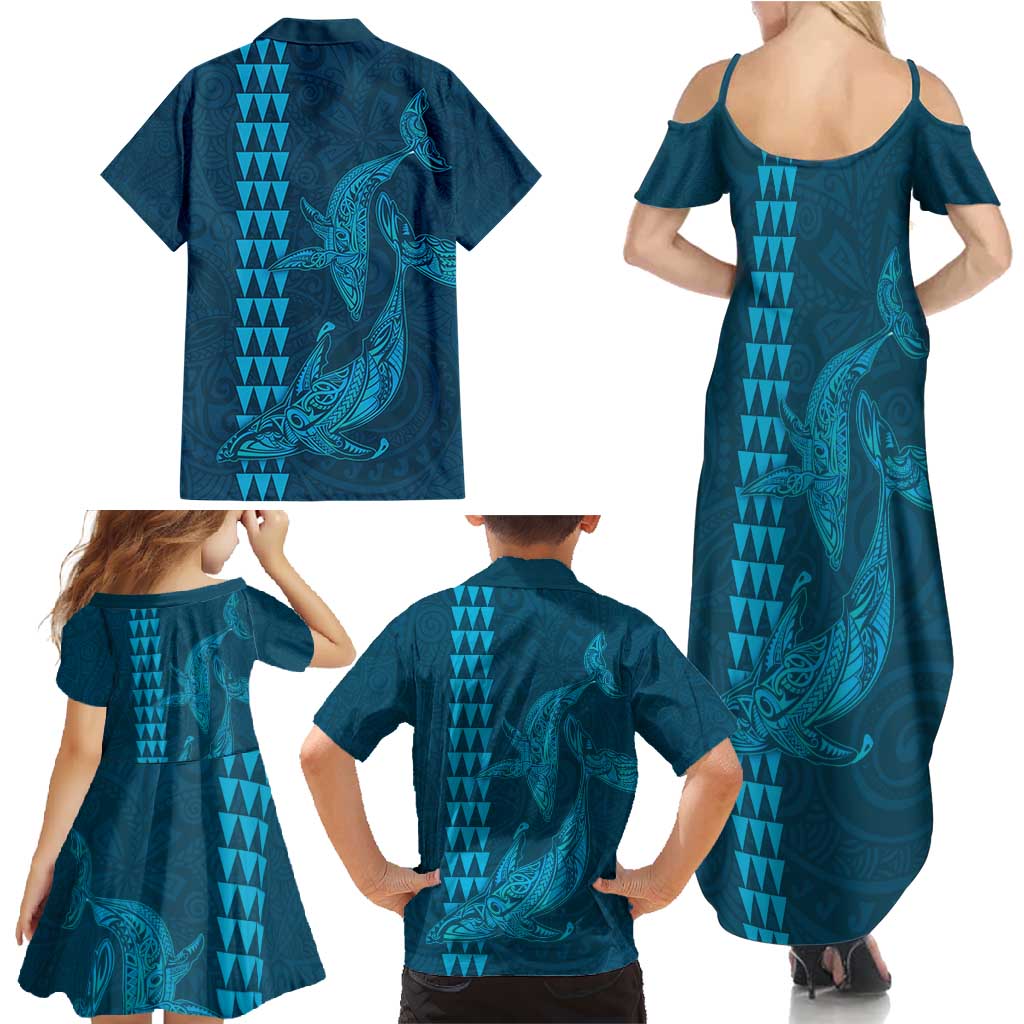 Aloha Hawaii Whale Kakau and Polynesian Tattoo Family Matching Summer Maxi Dress and Hawaiian Shirt Light Blue Color LT03 - Polynesian Pride