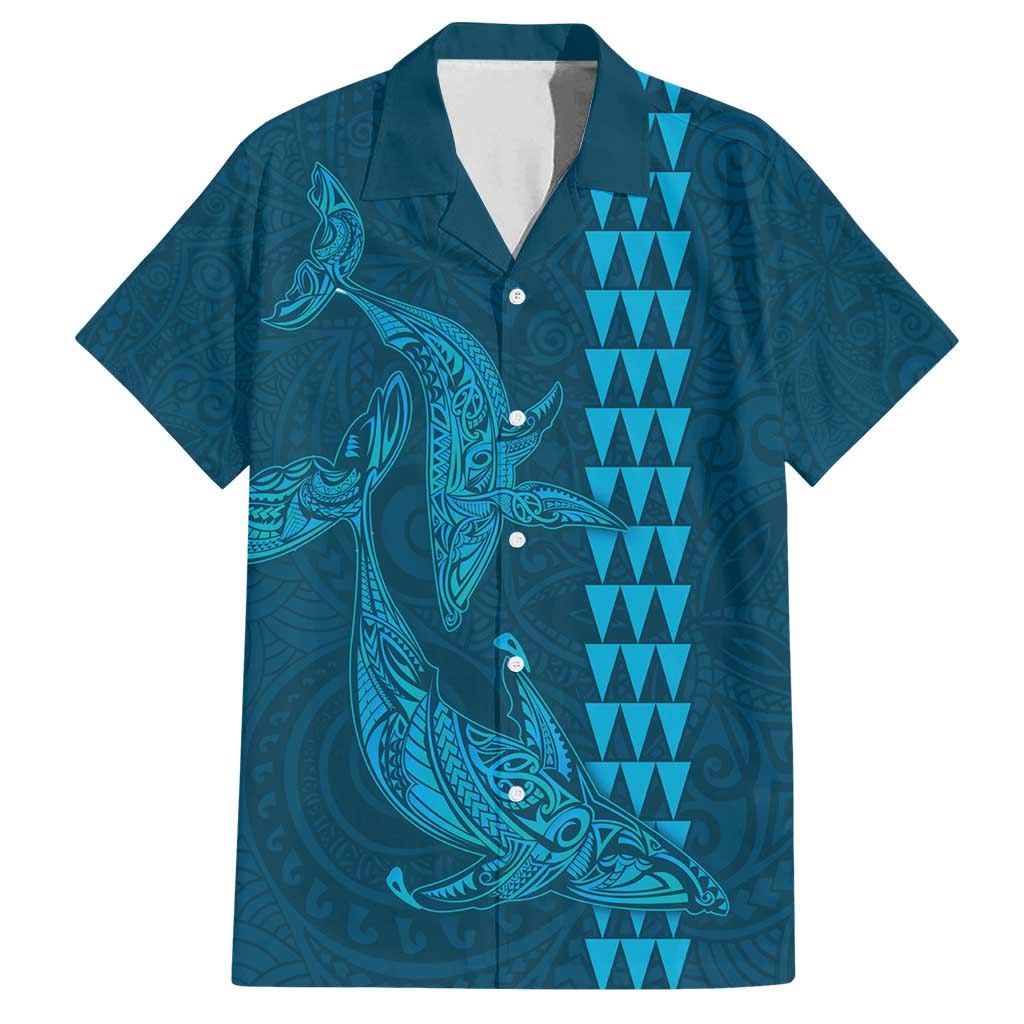 Aloha Hawaii Whale Kakau and Polynesian Tattoo Family Matching Summer Maxi Dress and Hawaiian Shirt Light Blue Color LT03 Dad's Shirt - Short Sleeve Light Blue - Polynesian Pride