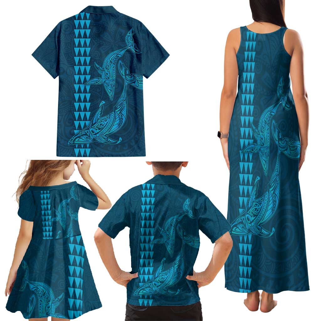 Aloha Hawaii Whale Kakau and Polynesian Tattoo Family Matching Tank Maxi Dress and Hawaiian Shirt Light Blue Color LT03 - Polynesian Pride