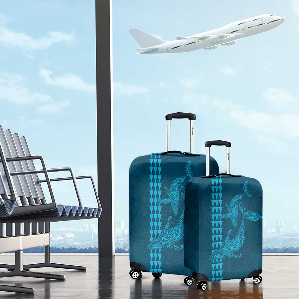 Aloha Hawaii Whale Kakau and Polynesian Tattoo Luggage Cover Light Blue Color