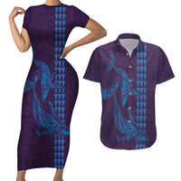 Aloha Hawaii Whale Kakau and Polynesian Tattoo Couples Matching Short Sleeve Bodycon Dress and Hawaiian Shirt Purple Color LT03 Purple - Polynesian Pride