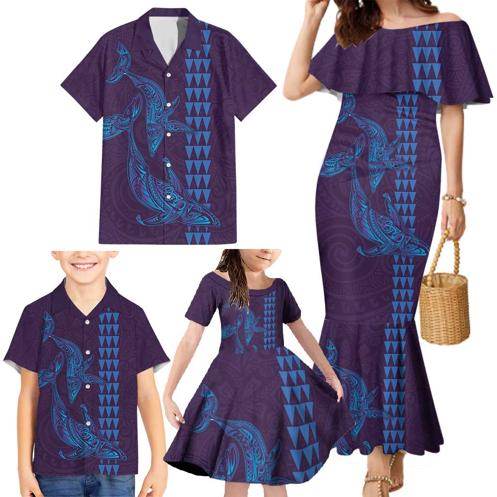 Aloha Hawaii Whale Kakau and Polynesian Tattoo Family Matching Mermaid Dress and Hawaiian Shirt Purple Color LT03 - Polynesian Pride