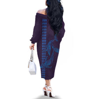 Aloha Hawaii Whale Kakau and Polynesian Tattoo Family Matching Off The Shoulder Long Sleeve Dress and Hawaiian Shirt Purple Color LT03 - Polynesian Pride