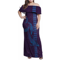 Aloha Hawaii Whale Kakau and Polynesian Tattoo Family Matching Off Shoulder Maxi Dress and Hawaiian Shirt Purple Color LT03 Mom's Dress Purple - Polynesian Pride