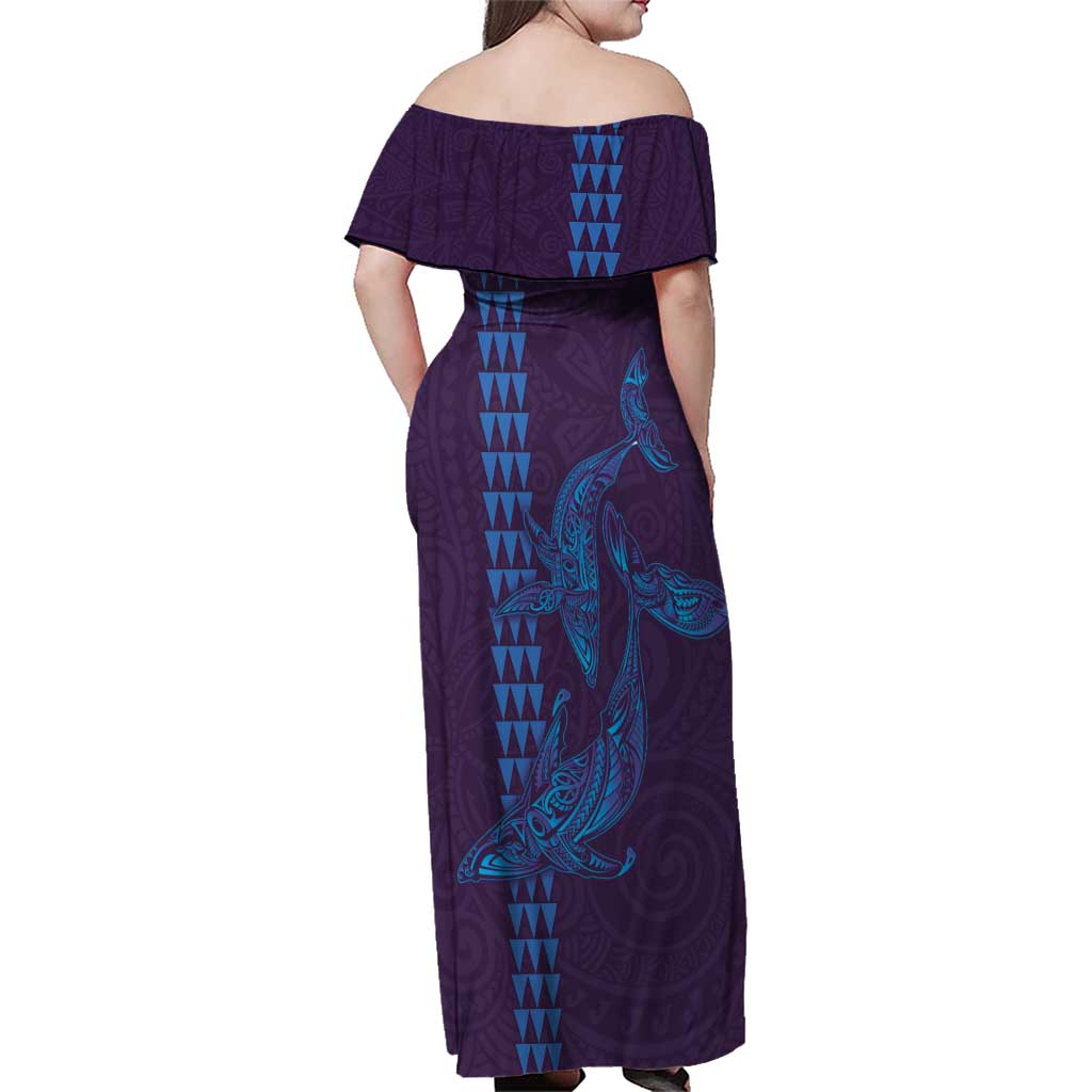 Aloha Hawaii Whale Kakau and Polynesian Tattoo Family Matching Off Shoulder Maxi Dress and Hawaiian Shirt Purple Color LT03 - Polynesian Pride