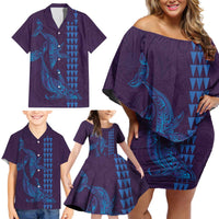 Aloha Hawaii Whale Kakau and Polynesian Tattoo Family Matching Off Shoulder Short Dress and Hawaiian Shirt Purple Color LT03 - Polynesian Pride