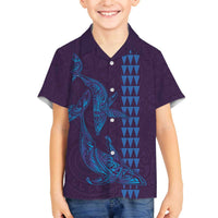 Aloha Hawaii Whale Kakau and Polynesian Tattoo Family Matching Off Shoulder Short Dress and Hawaiian Shirt Purple Color LT03 Son's Shirt Purple - Polynesian Pride