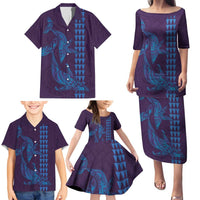 Aloha Hawaii Whale Kakau and Polynesian Tattoo Family Matching Puletasi and Hawaiian Shirt Purple Color LT03 - Polynesian Pride