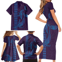 Aloha Hawaii Whale Kakau and Polynesian Tattoo Family Matching Short Sleeve Bodycon Dress and Hawaiian Shirt Purple Color LT03 - Polynesian Pride