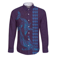 Aloha Hawaii Whale Kakau and Polynesian Tattoo Family Matching Short Sleeve Bodycon Dress and Hawaiian Shirt Purple Color LT03 Dad's Shirt - Long Sleeve Purple - Polynesian Pride