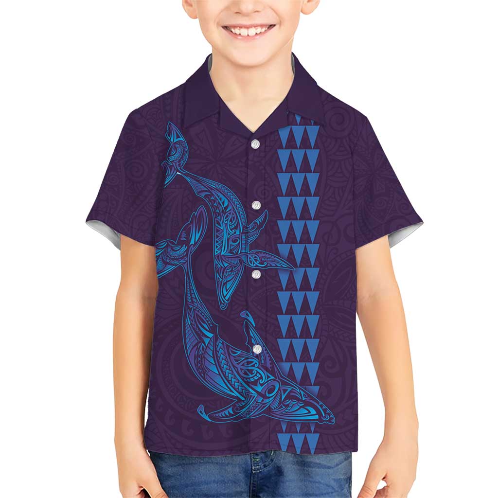 Aloha Hawaii Whale Kakau and Polynesian Tattoo Family Matching Short Sleeve Bodycon Dress and Hawaiian Shirt Purple Color LT03 Son's Shirt Purple - Polynesian Pride