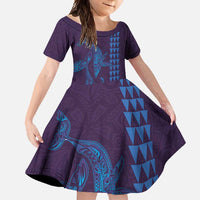 Aloha Hawaii Whale Kakau and Polynesian Tattoo Family Matching Summer Maxi Dress and Hawaiian Shirt Purple Color LT03 Daughter's Dress Purple - Polynesian Pride