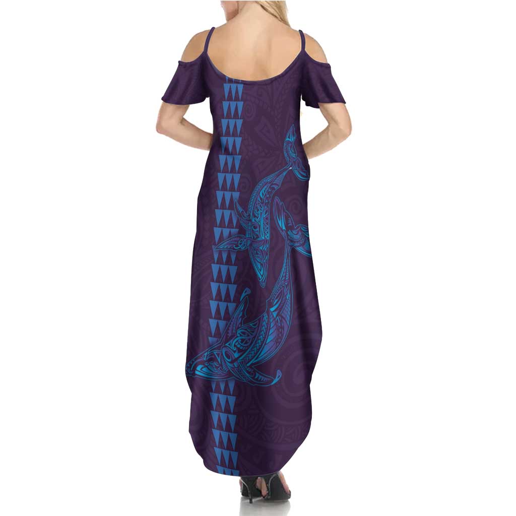 Aloha Hawaii Whale Kakau and Polynesian Tattoo Family Matching Summer Maxi Dress and Hawaiian Shirt Purple Color LT03 - Polynesian Pride