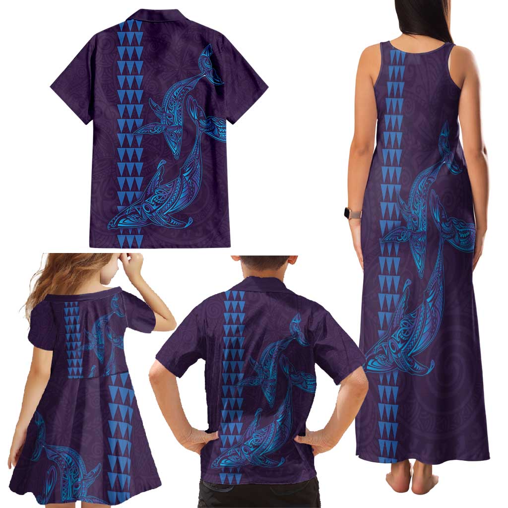 Aloha Hawaii Whale Kakau and Polynesian Tattoo Family Matching Tank Maxi Dress and Hawaiian Shirt Purple Color LT03 - Polynesian Pride