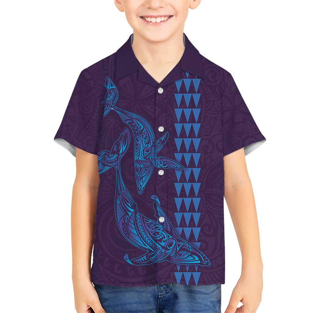 Aloha Hawaii Whale Kakau and Polynesian Tattoo Family Matching Tank Maxi Dress and Hawaiian Shirt Purple Color LT03 Son's Shirt Purple - Polynesian Pride