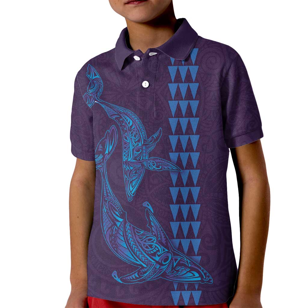 Aloha Hawaii Whale Kakau and Polynesian Tattoo Kid Polo Shirt Purple Color