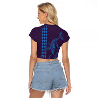 Aloha Hawaii Whale Kakau and Polynesian Tattoo Raglan Cropped T Shirt Purple Color