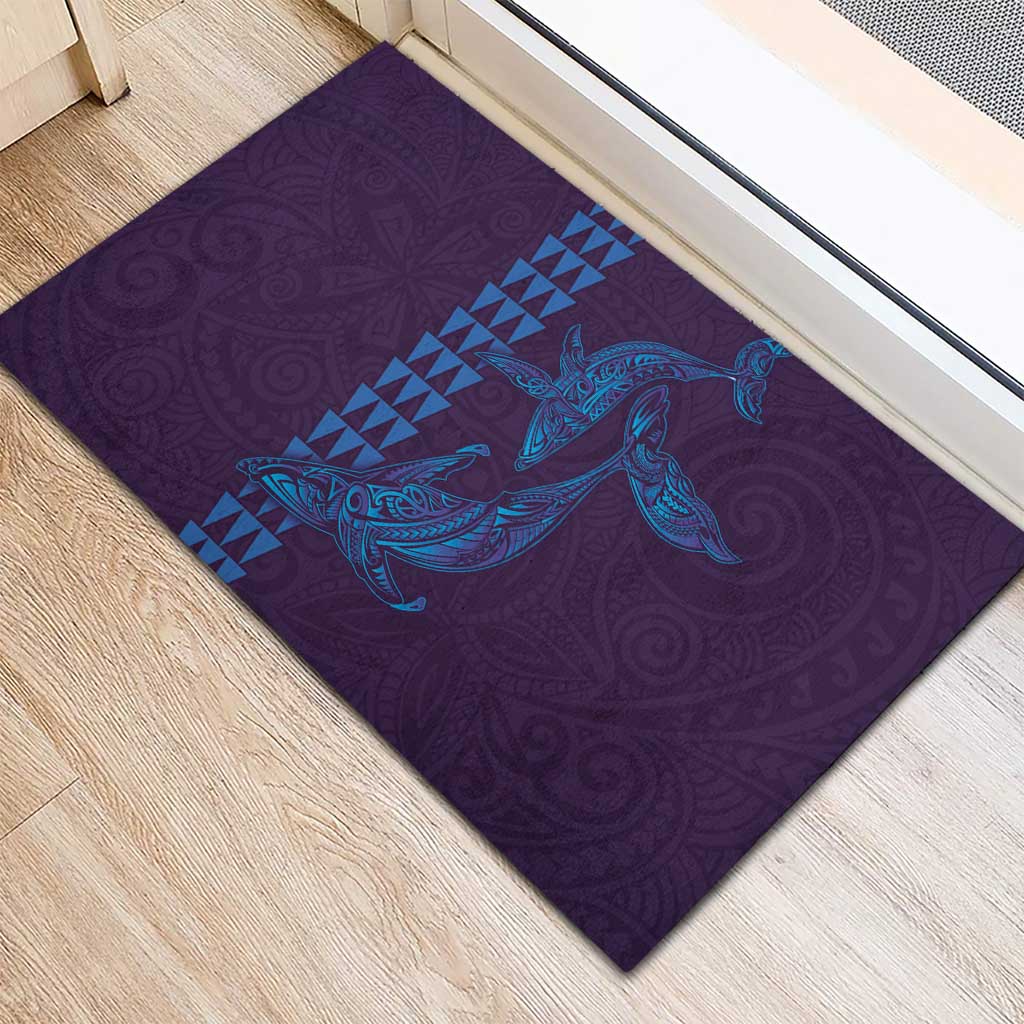 Aloha Hawaii Whale Kakau and Polynesian Tattoo Rubber Doormat Purple Color