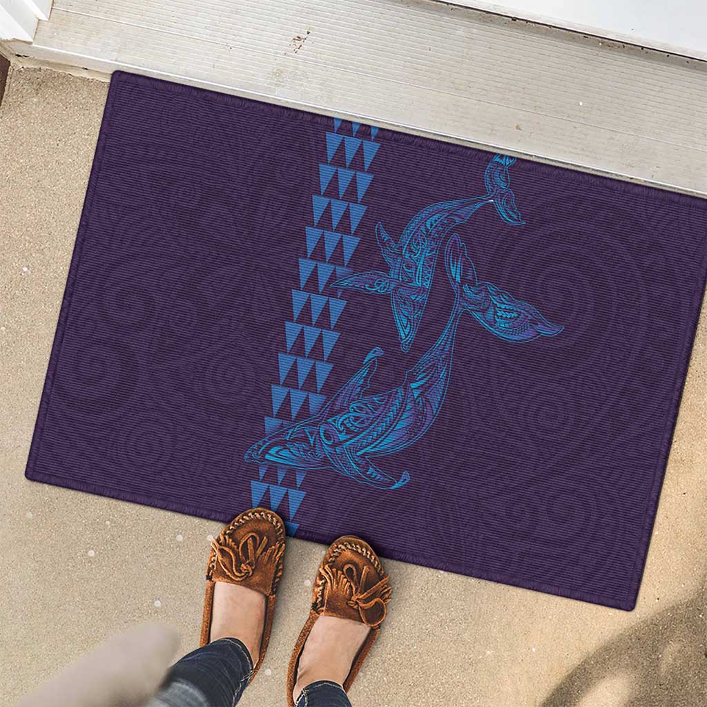 Aloha Hawaii Whale Kakau and Polynesian Tattoo Rubber Doormat Purple Color