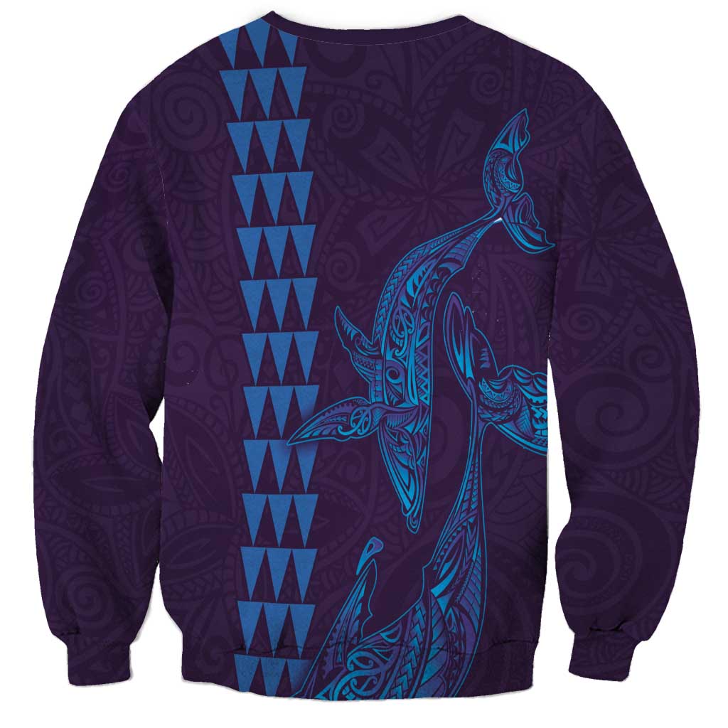 Aloha Hawaii Whale Kakau and Polynesian Tattoo Sweatshirt Purple Color