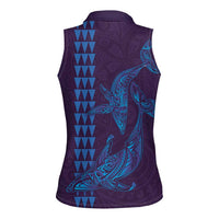 Aloha Hawaii Whale Kakau and Polynesian Tattoo Women Sleeveless Polo Shirt Purple Color