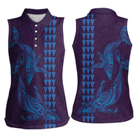 Aloha Hawaii Whale Kakau and Polynesian Tattoo Women Sleeveless Polo Shirt Purple Color
