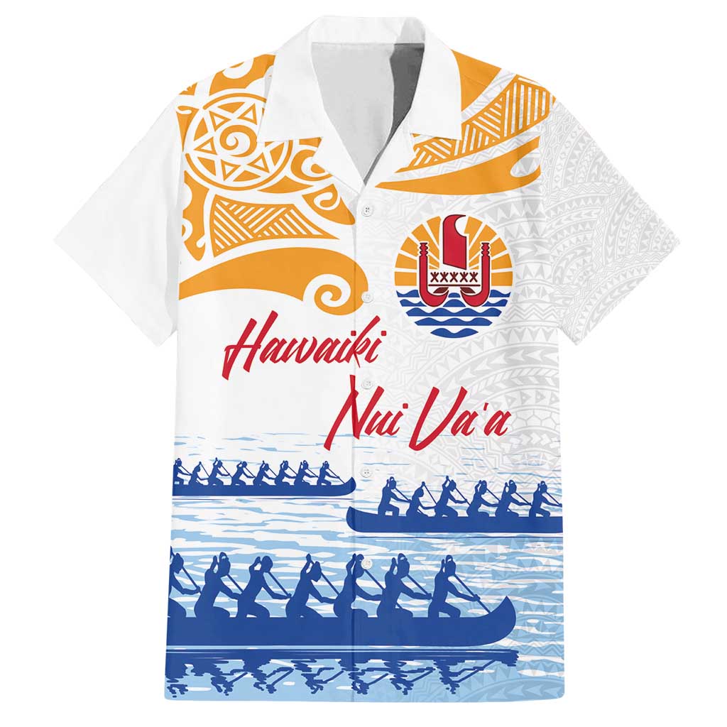 Personalised Hawaiki Nui Va'a French Polynesian Pattern Family Matching Long Sleeve Bodycon Dress and Hawaiian Shirt White Color LT03 Dad's Shirt - Short Sleeve White - Polynesian Pride