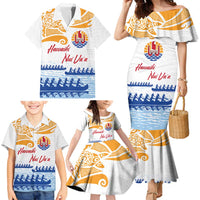 Personalised Hawaiki Nui Va'a French Polynesian Pattern Family Matching Mermaid Dress and Hawaiian Shirt White Color LT03 - Polynesian Pride