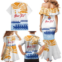 Personalised Hawaiki Nui Va'a French Polynesian Pattern Family Matching Mermaid Dress and Hawaiian Shirt White Color LT03 - Polynesian Pride
