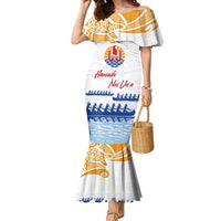 Personalised Hawaiki Nui Va'a French Polynesian Pattern Family Matching Mermaid Dress and Hawaiian Shirt White Color LT03 Mom's Dress White - Polynesian Pride